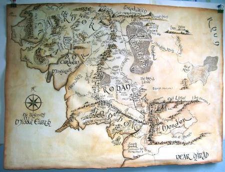 carte du seigneur des anneaux. de eric herregods(papier et encre sepia)
